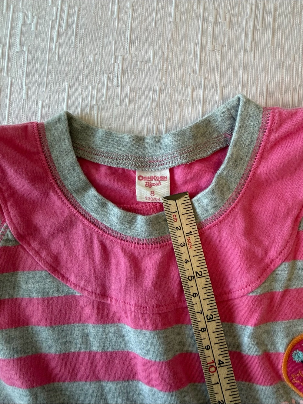 OshKosh B'gosh Girls Pink & Gray Striped Pocket Dress size 8 - Picture 3 of 7